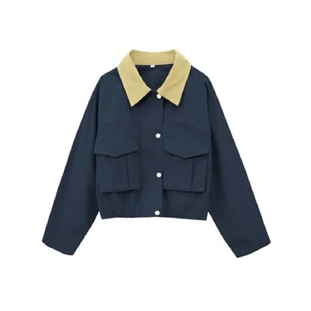 Cropped Zip-Up Bomber Jacket Lightweight Cotton Oversized Casual